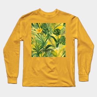 Vintage Vibe Beautiful Tropical Big Leaf Pattern Long Sleeve T-Shirt